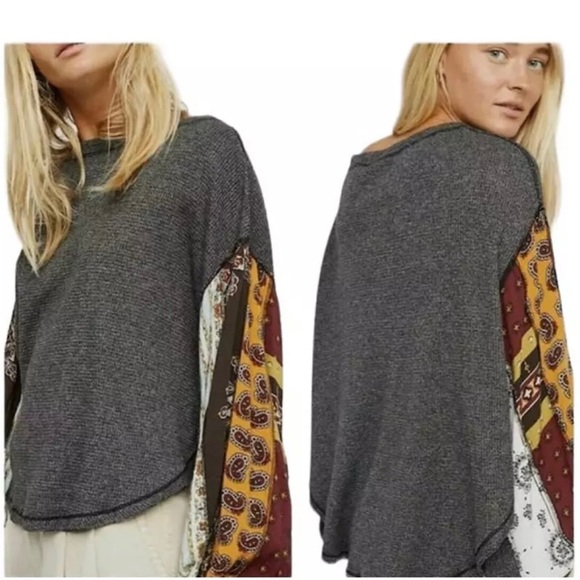 We The Free Tops - Free People We The Free Blossom Thermal Patchwork Balloon Sleeve Top - S